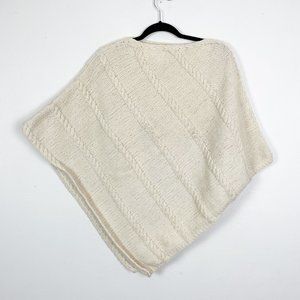 Ande Wear Woman's OS White Cable Knit Wool Blend Made in Ecuador Poncho